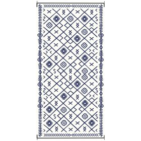 Reversible Outdoor Rug, Waterproof Plastic Straw With Carry Bag, 9 X 18, Blue & White Rhombus
