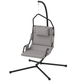 Hammock Chair With Stand And PA Coating Cushion, Hanging Swing Chair With Steel Frame For Indoor And Outdoor, Gray